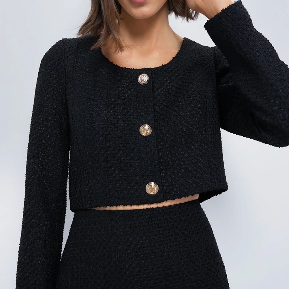 NWT Hyacinth House Black Tweed Cropped Dinah Top - Picture 2 of 7